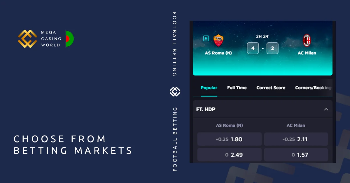 Explore and select from the available football betting markets at MCW Bangladesh