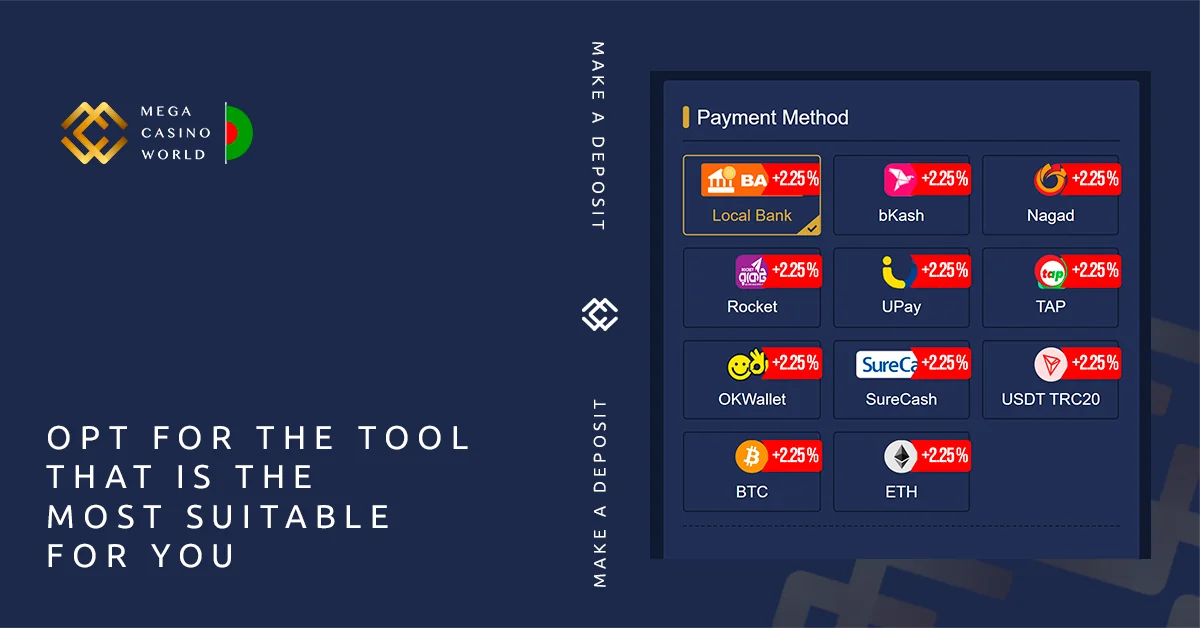 Select your preferred payment method from the MCW deposit menu.