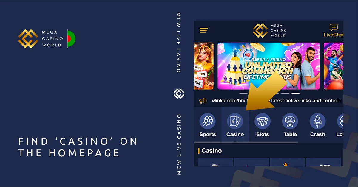 Access the Live Casino area through the main navigation menu